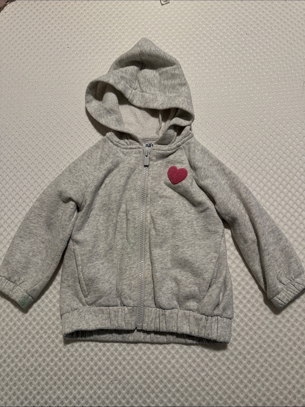 Old Navy Light Gray Hooded Zip Jacket with Pink Heart
